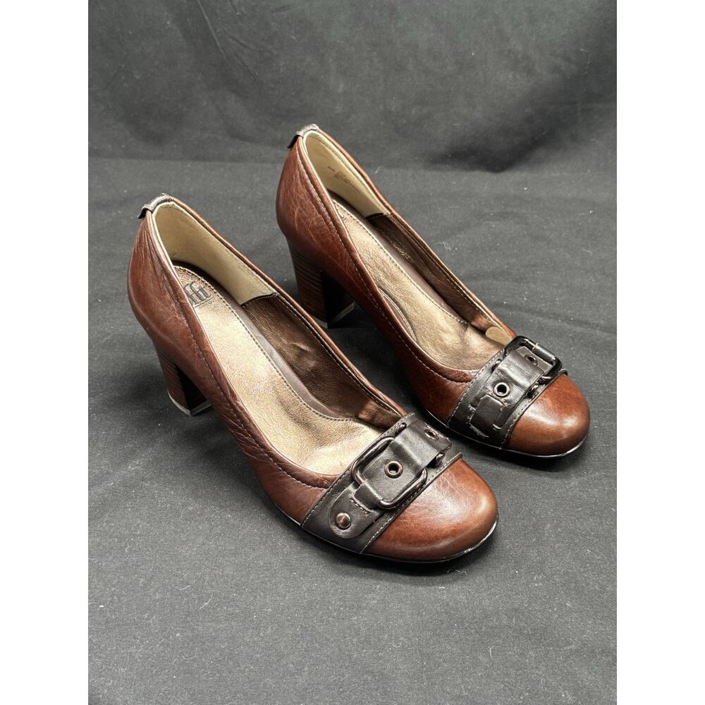 SOFFT Brown Leather Buckle Pumps Block Heels Womens US Size 9.5 Office Work - Picture 4 of 10